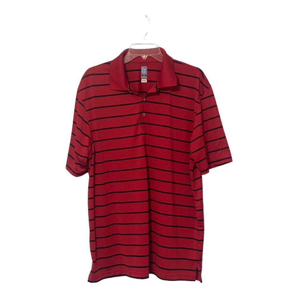 PGA Tour Airflux Red Navy Striped Athletic Golf Polo Shirt Men's XL
